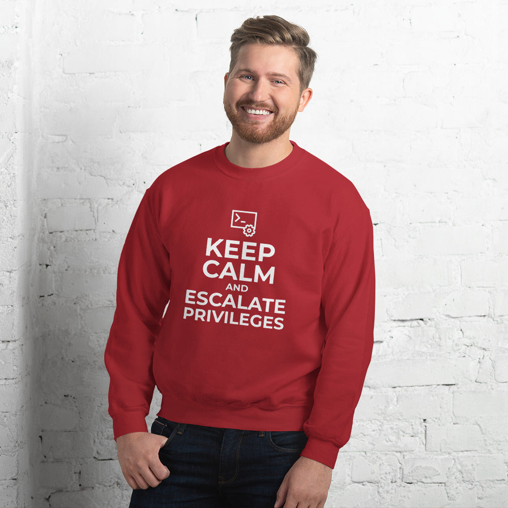 Keep calm and escalate privileges - Unisex Sweatshirt (white text) by DarkByteGear