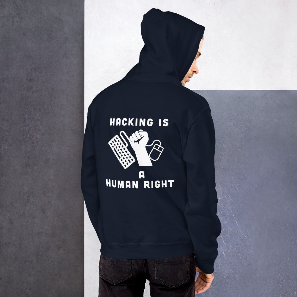 HACKING IS A HUMAN RIGHT - Unisex Hoodie (white text) by DarkByteGear
