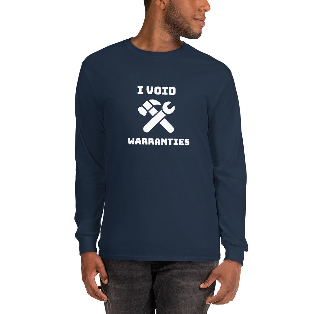 I void warranties - Men’s Long Sleeve Shirt (white text) by DarkByteGear