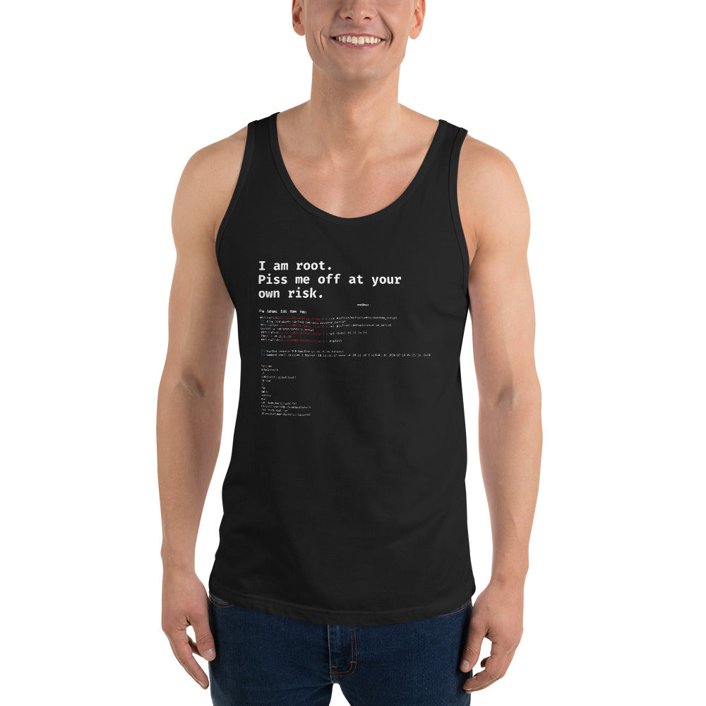 I am root. Piss me off at your own risk - Unisex Tank Top by DarkByteGear