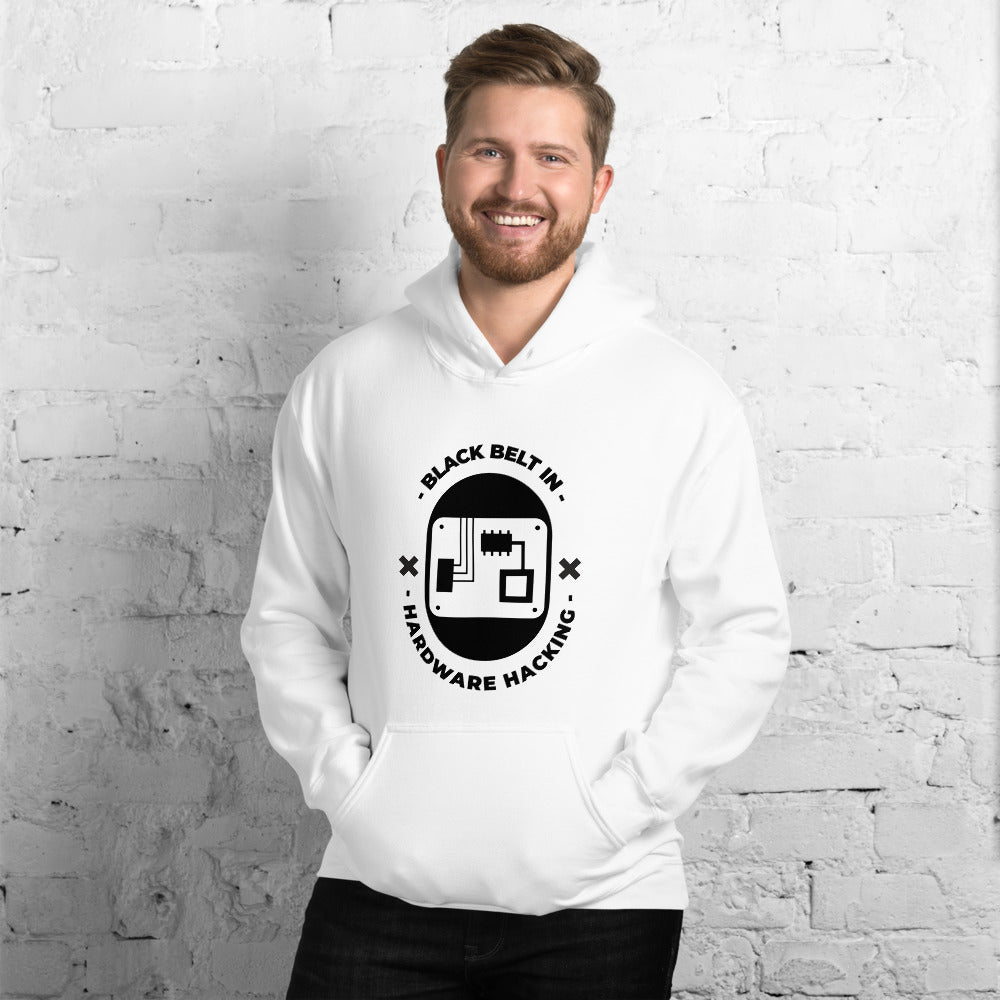 Black belt in hardware hacking - Unisex Hoodie (black text) by DarkByteGear