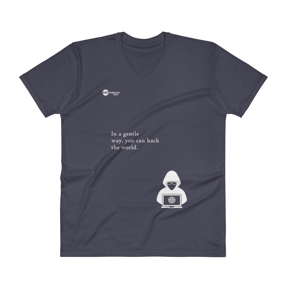 You can hack the world - V-Neck T-Shirt (white text) by DarkByteGear