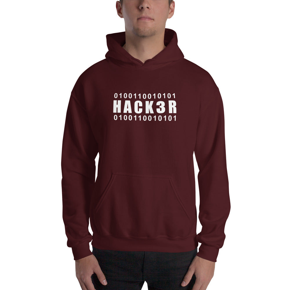 0100110010101 Hack3r - Hooded Sweatshirt (white text) by DarkByteGear