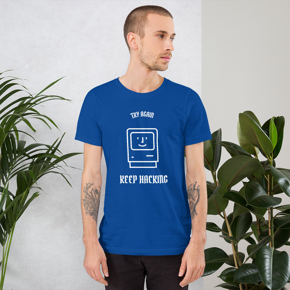 Keep hacking - Short-Sleeve Unisex T-Shirt (white text) by DarkByteGear