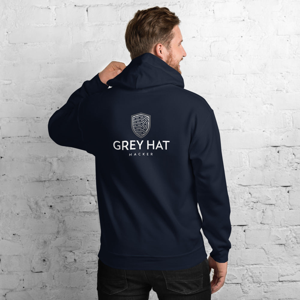 Grey Hat Hacker v1 - Unisex Hoodie (back print) by DarkByteGear