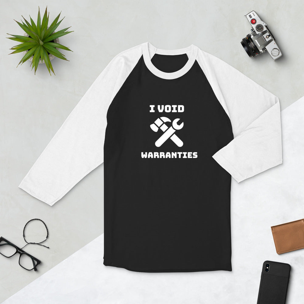 I void warranties - 3/4 sleeve raglan shirt (white text) by DarkByteGear