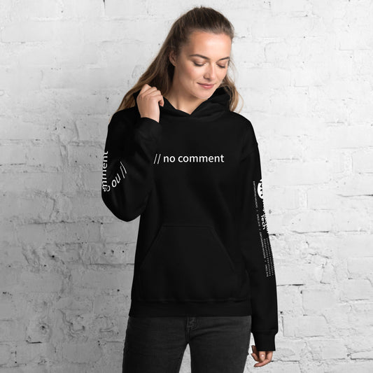 // no comment - Unisex Hoodie ( with sleeve and front designs ) by DarkByteGear