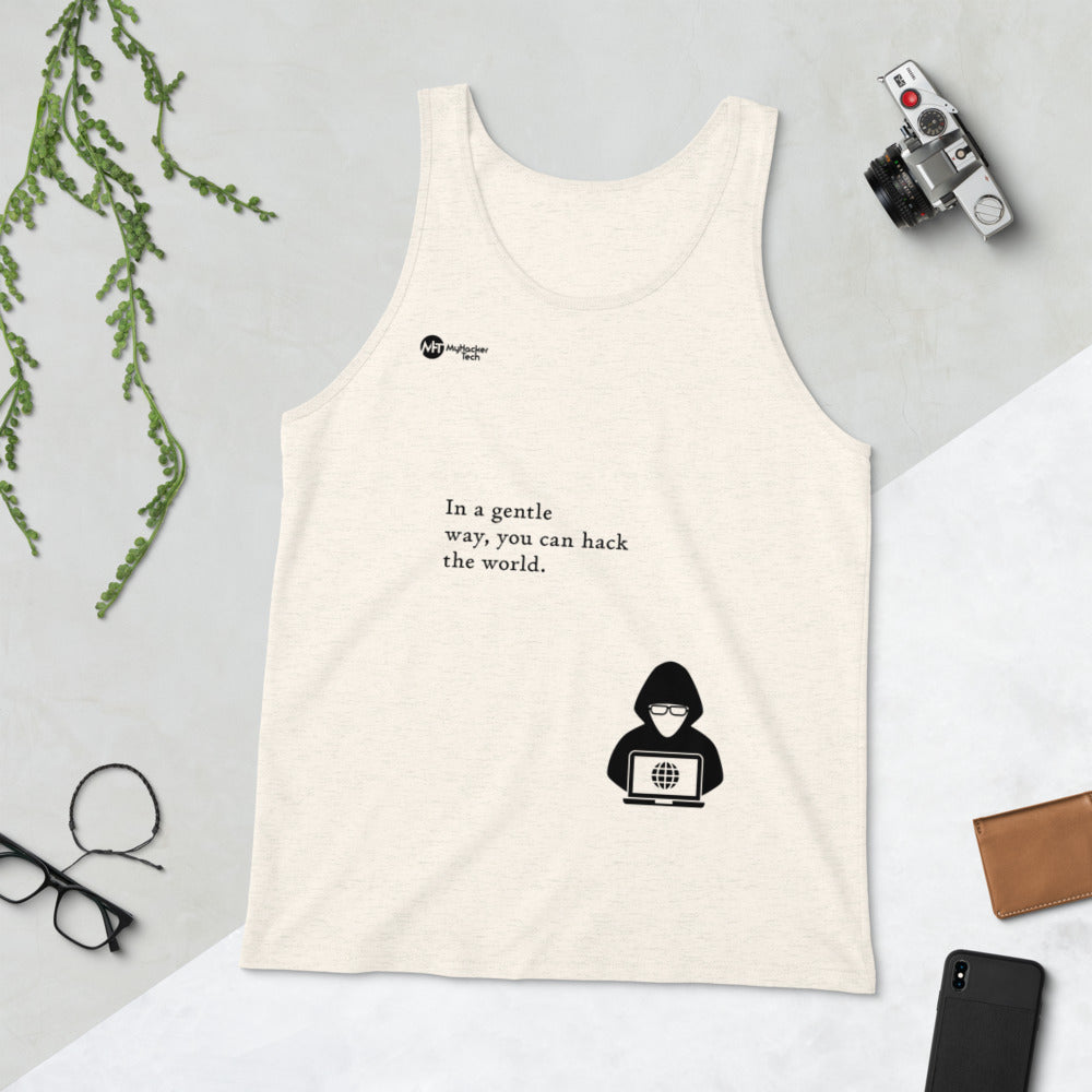 You can hack the world - Unisex Tank Top (black text) by DarkByteGear