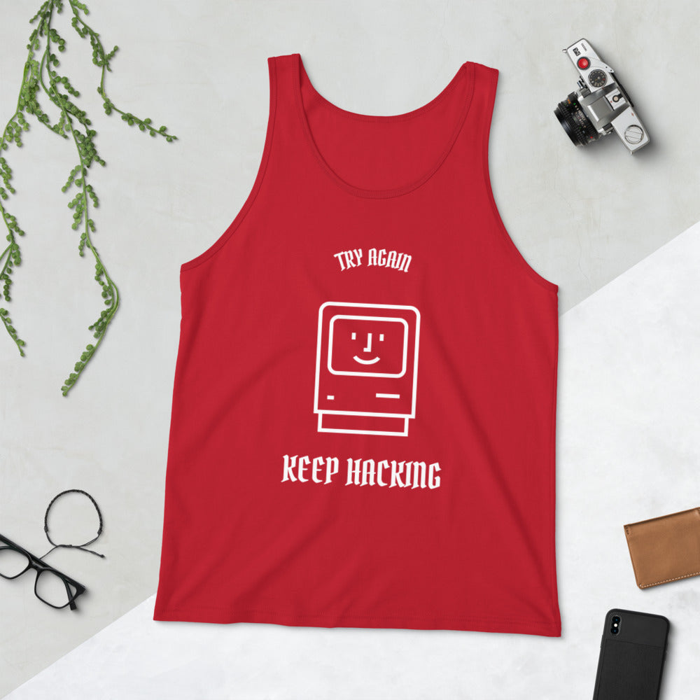 Keep hacking - Unisex Tank Top (white text) by DarkByteGear