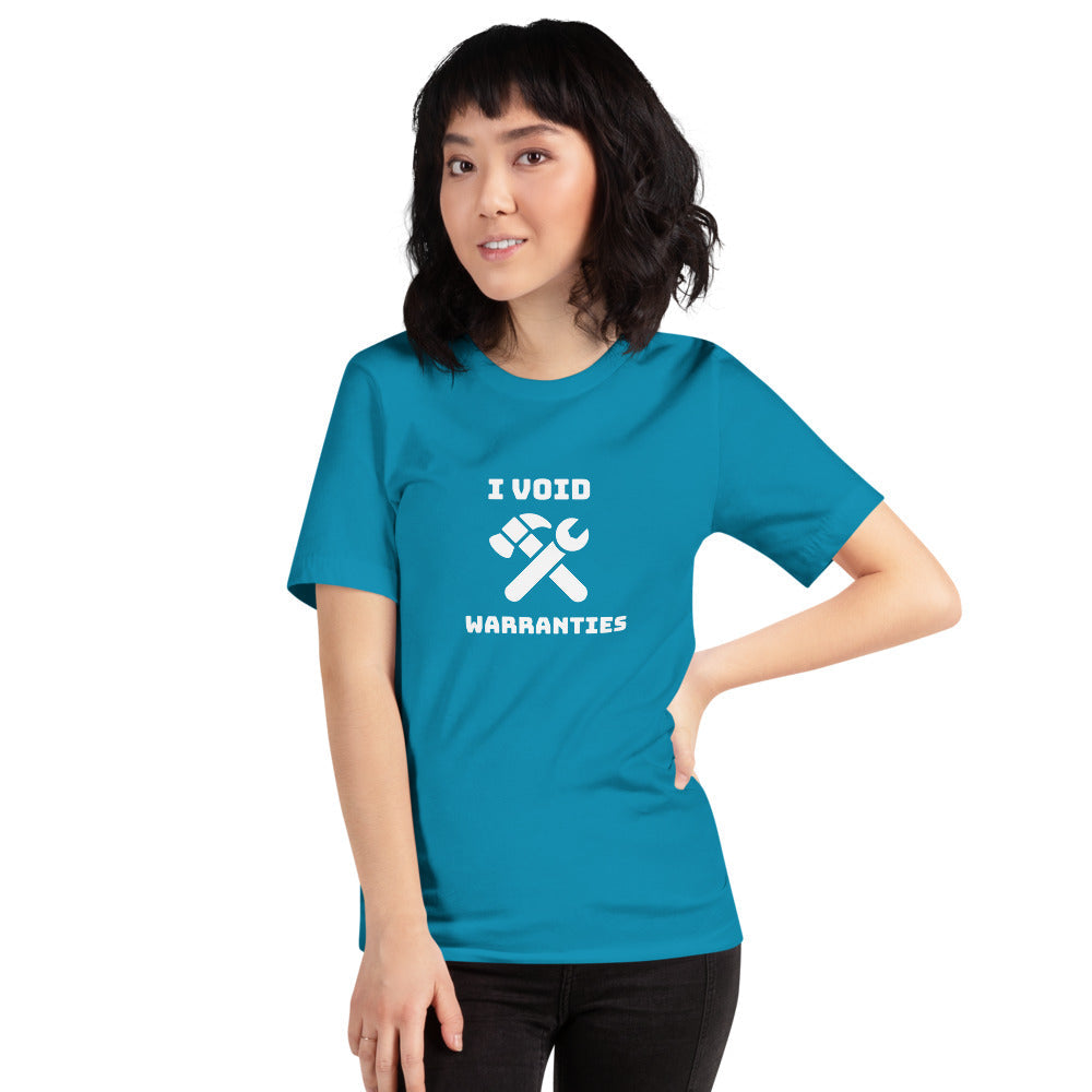 I void warranties - Short-Sleeve Unisex T-Shirt (white text) by DarkByteGear