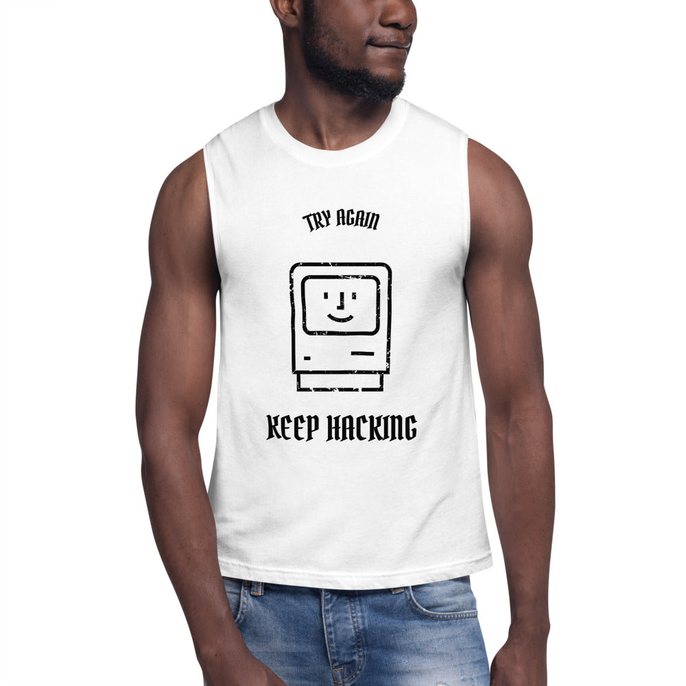 Keep hacking - Muscle Shirt (black text) by DarkByteGear
