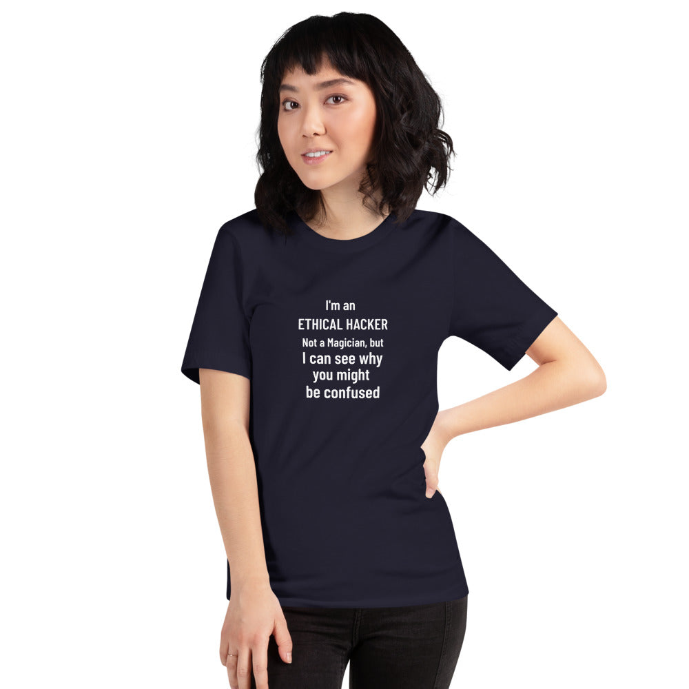 I'm an ethical hacker - Short-Sleeve Unisex T-Shirt (white text) by DarkByteGear