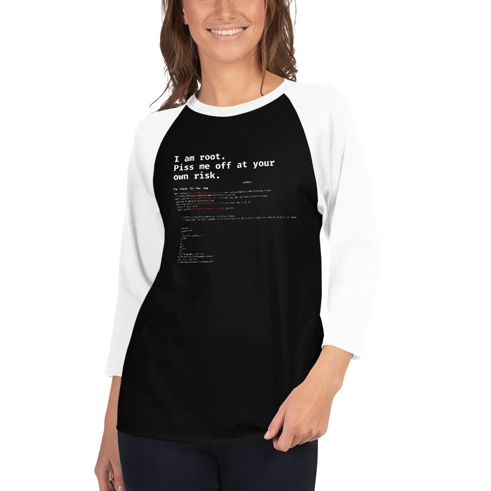 I am root. Piss me off at your own risk - 3/4 sleeve raglan shirt by DarkByteGear