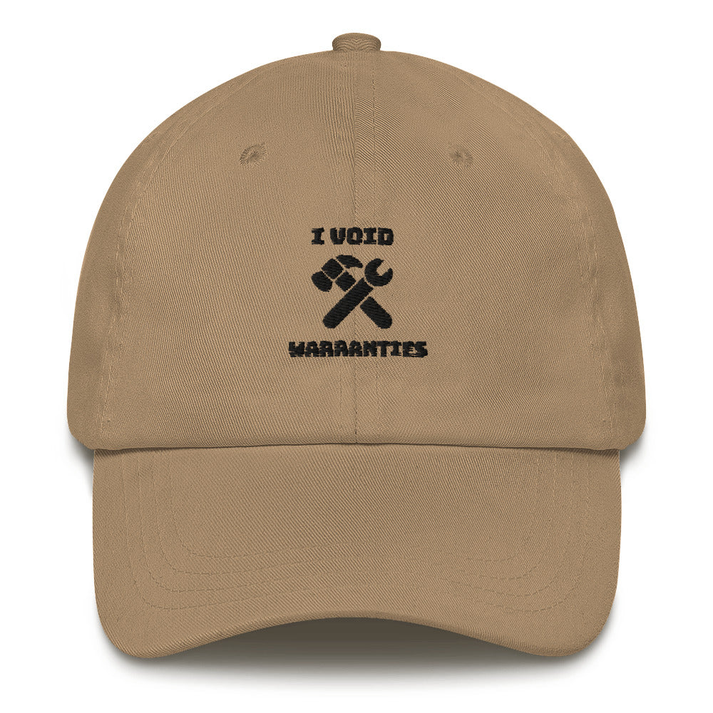I void warranties - Dad hat (black text) by DarkByteGear