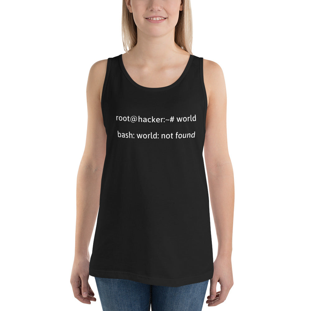 Linux Tweaks - world not found - Unisex Tank Top (white text) by DarkByteGear