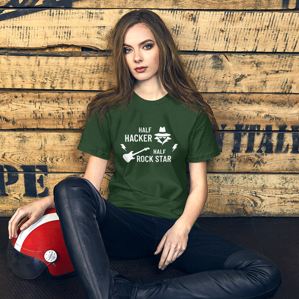 Half Hacker Half Rock Star - Short-Sleeve Unisex T-Shirt (white text) by DarkByteGear