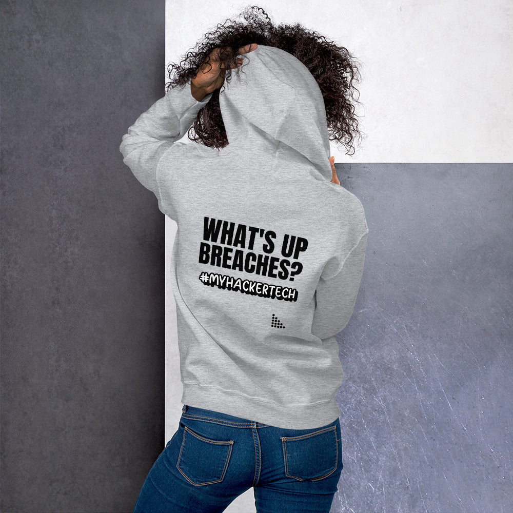 What's up breaches? - Unisex Hoodie (black text) by DarkByteGear
