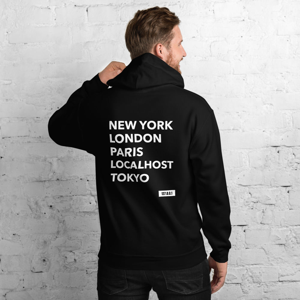 New York London Paris Localhost Tokyo 127.0.0.1 - Unisex Hoodie by DarkByteGear