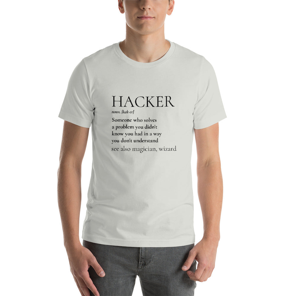 HACKER noun. [hak-er] - Short-Sleeve Unisex T-Shirt (black text) by DarkByteGear