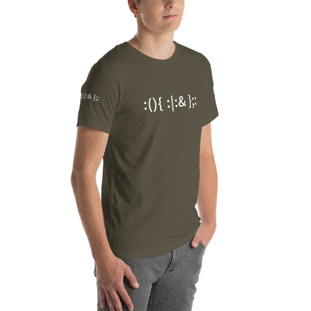 Linux Hackers - Bash Fork Bomb - Text Short-Sleeve Unisex T-Shirt by DarkByteGear