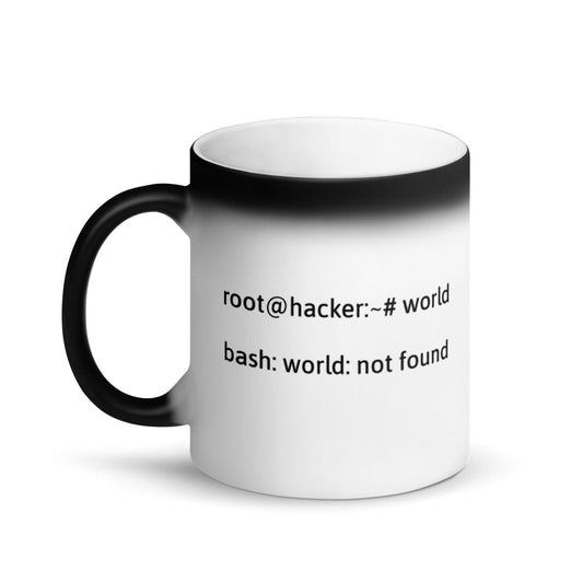 Linux Tweaks - world not found - Matte Black Magic Mug by DarkByteGear