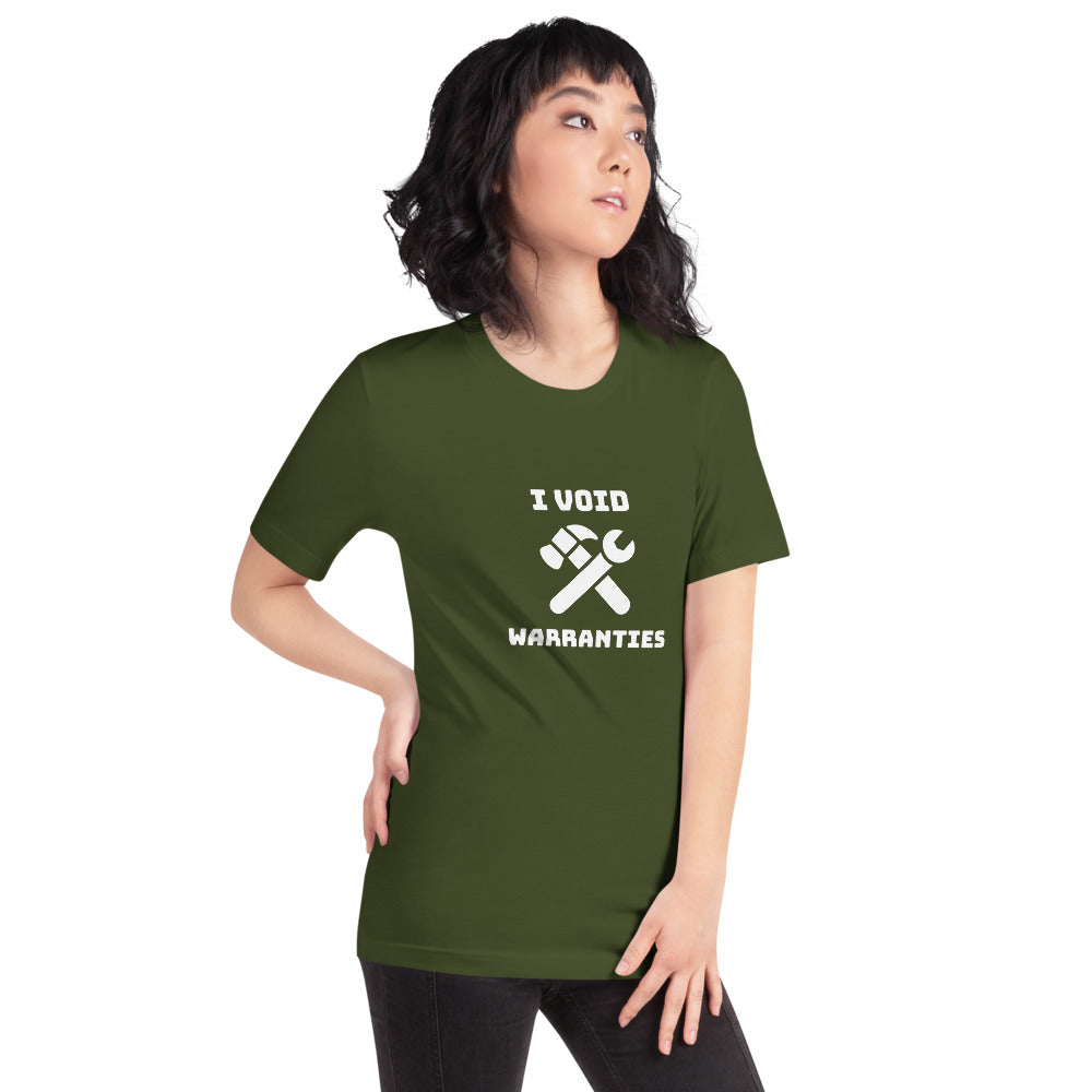 I void warranties - Short-Sleeve Unisex T-Shirt (white text) by DarkByteGear