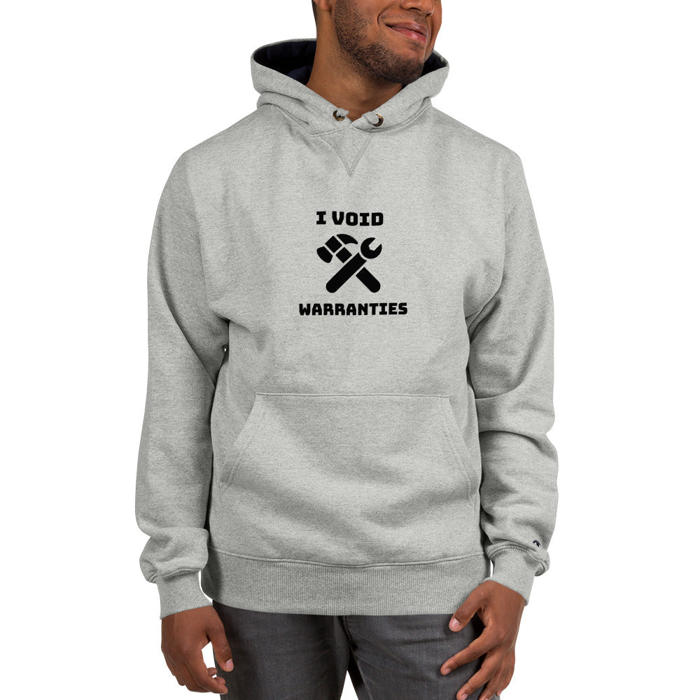 I void warranties - Champion Hoodie (black text) by DarkByteGear