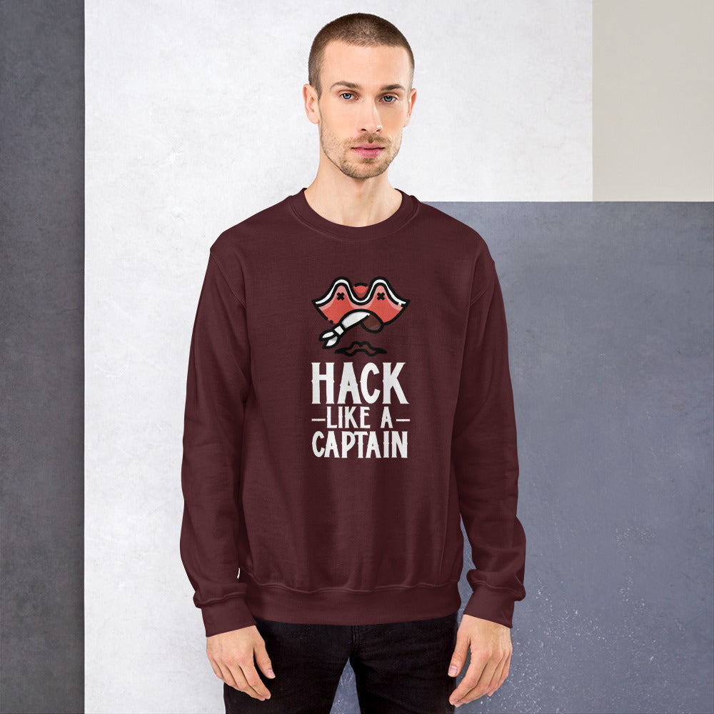 Hack like a captain - Unisex Sweatshirt (white text) by DarkByteGear