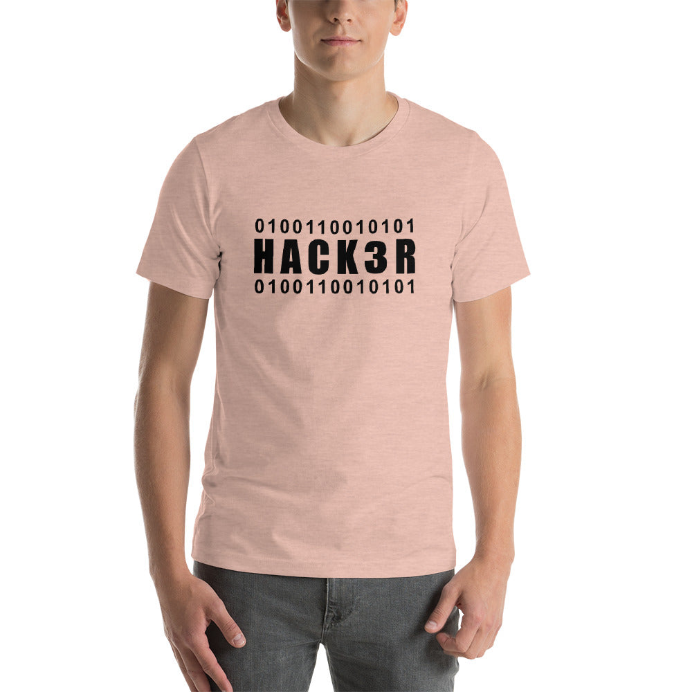 0100110010101 Hack3r - Short-Sleeve Unisex T-Shirt (black text) by DarkByteGear