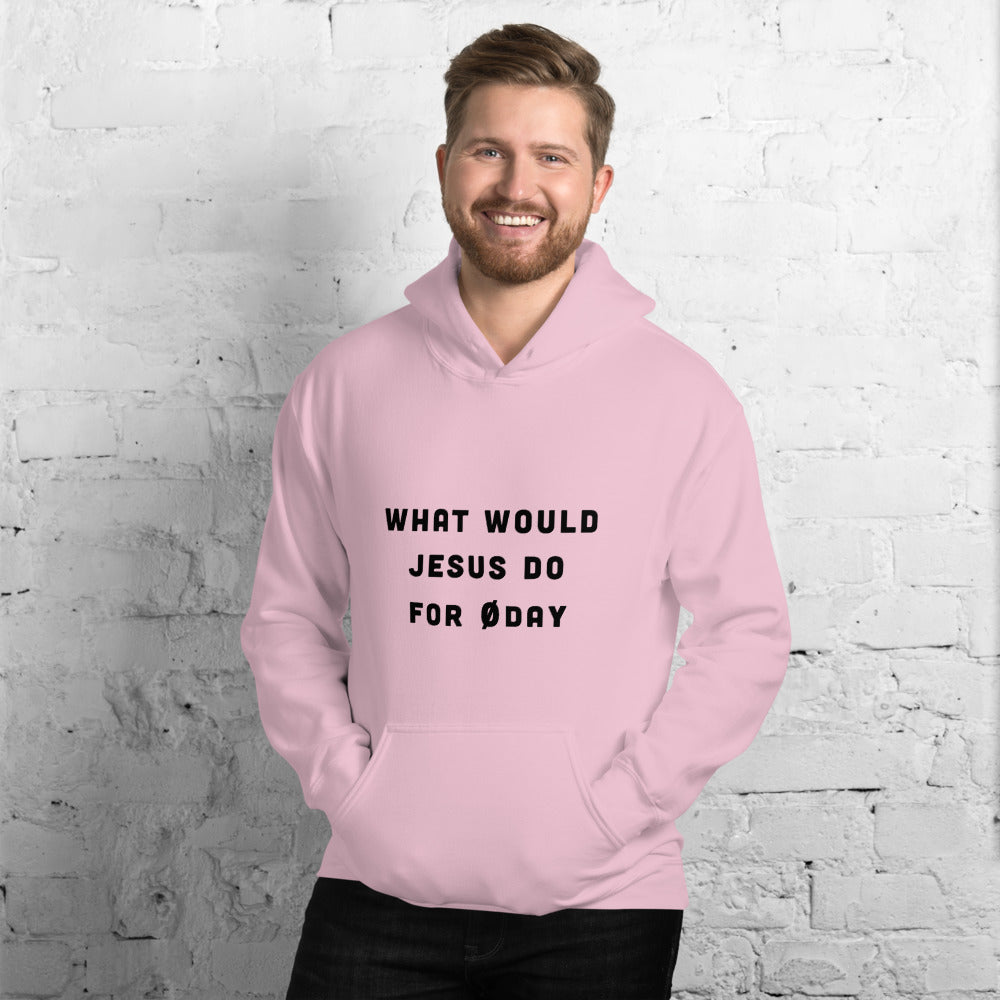 What would Jesus do for 0day - Unisex Hoodie (black text) by DarkByteGear