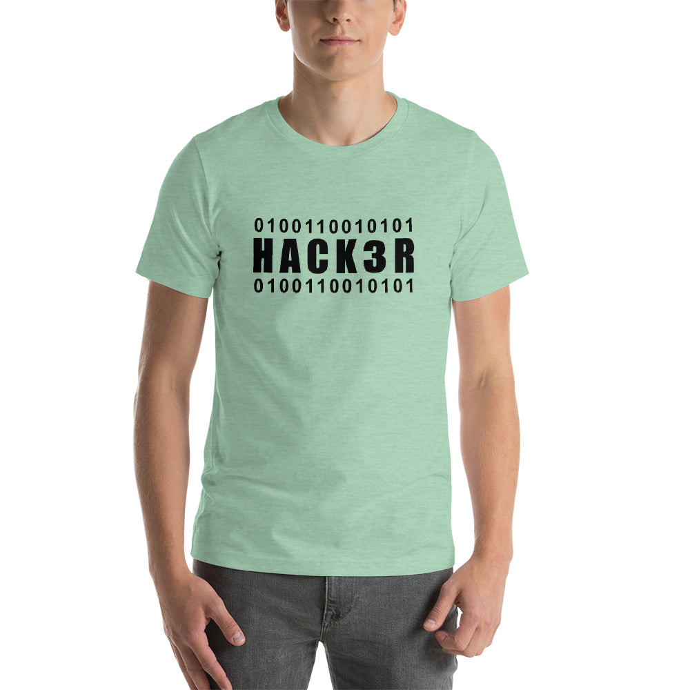 0100110010101 Hack3r - Short-Sleeve Unisex T-Shirt (black text) by DarkByteGear