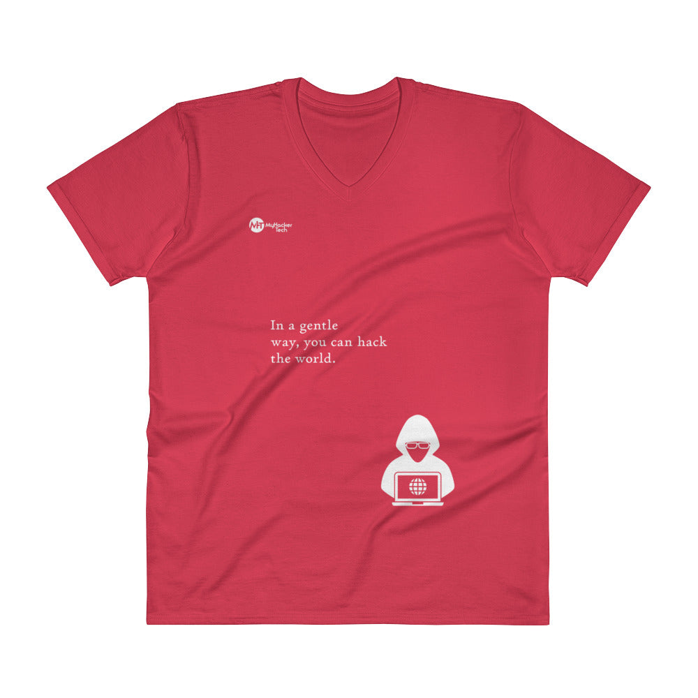 You can hack the world - V-Neck T-Shirt (white text) by DarkByteGear