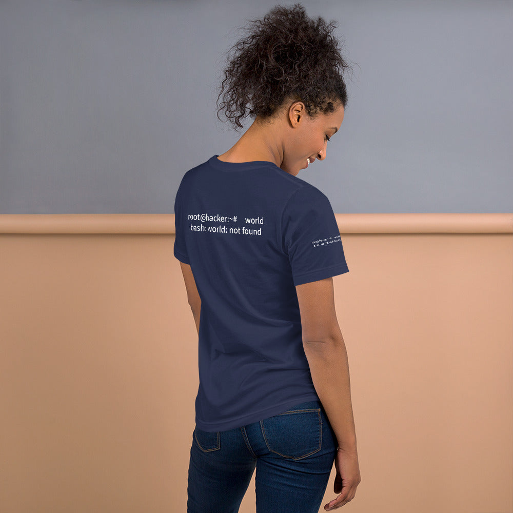 Linux Tweaks - world not found - Short-Sleeve Unisex T-Shirt (with all sides designs) by DarkByteGear