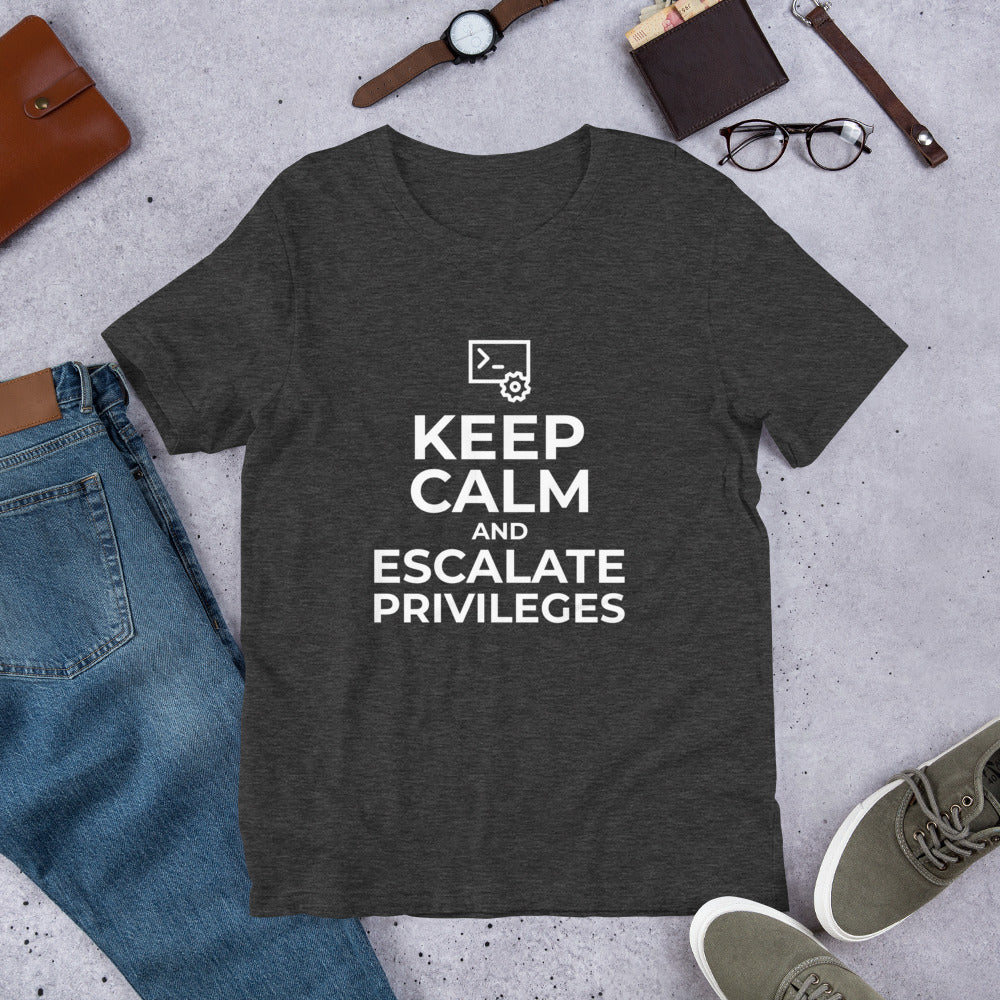 Keep calm and escalate privileges - Short-Sleeve Unisex T-Shirt (white text) by DarkByteGear