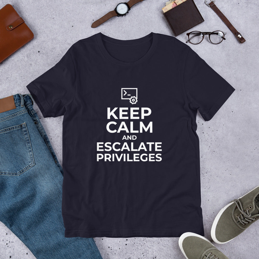 Keep calm and escalate privileges - Short-Sleeve Unisex T-Shirt (white text) by DarkByteGear