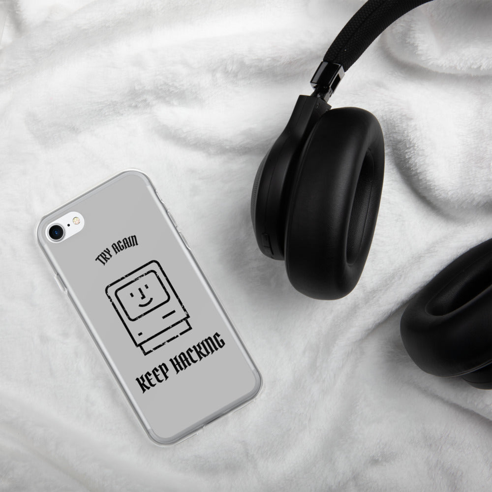 Keep hacking - iPhone Case (black text) by DarkByteGear