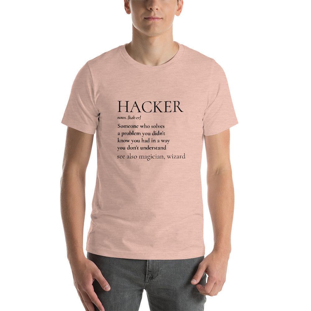 HACKER noun. [hak-er] - Short-Sleeve Unisex T-Shirt (black text) by DarkByteGear