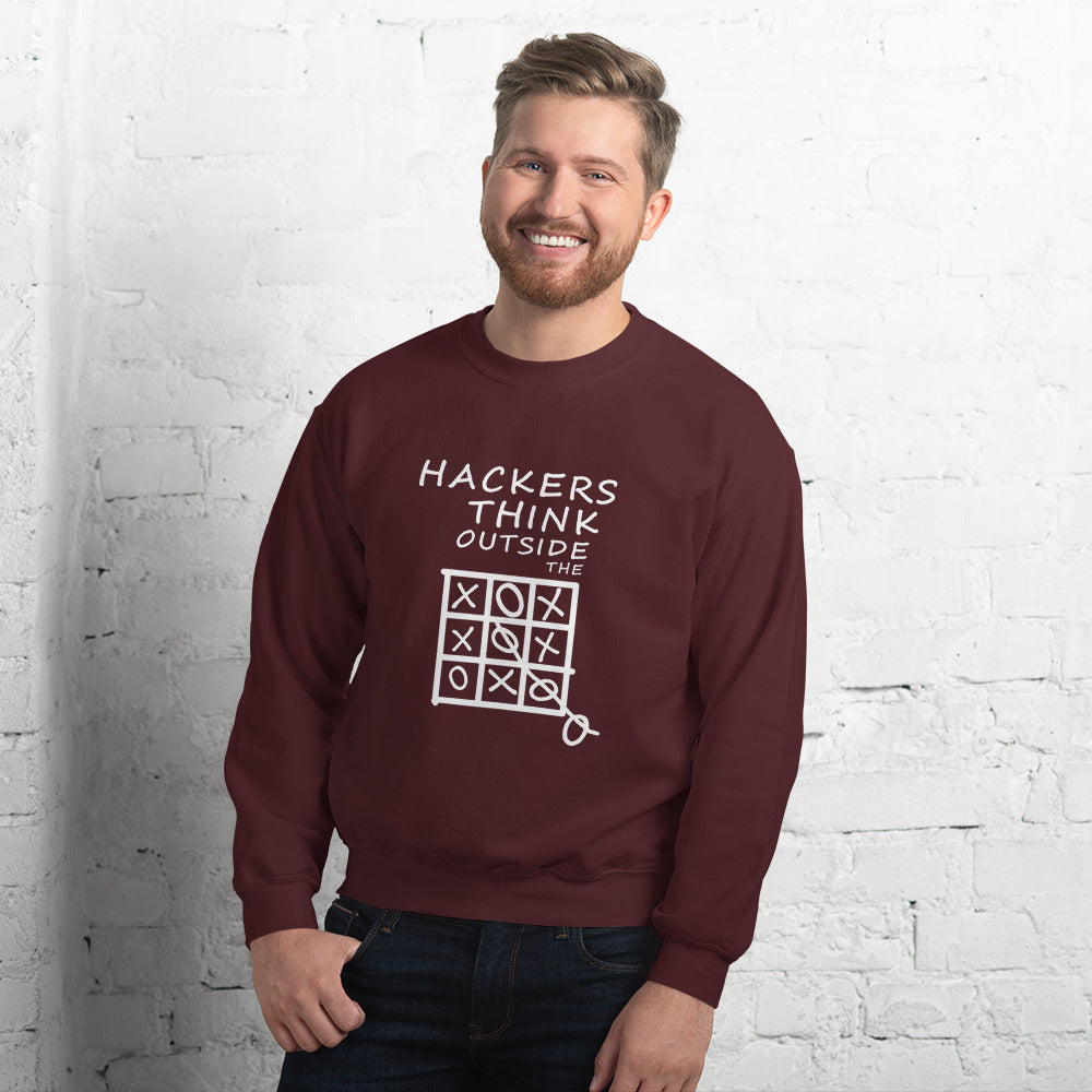 Hackers think outside the box - Unisex Sweatshirt (white text) by DarkByteGear