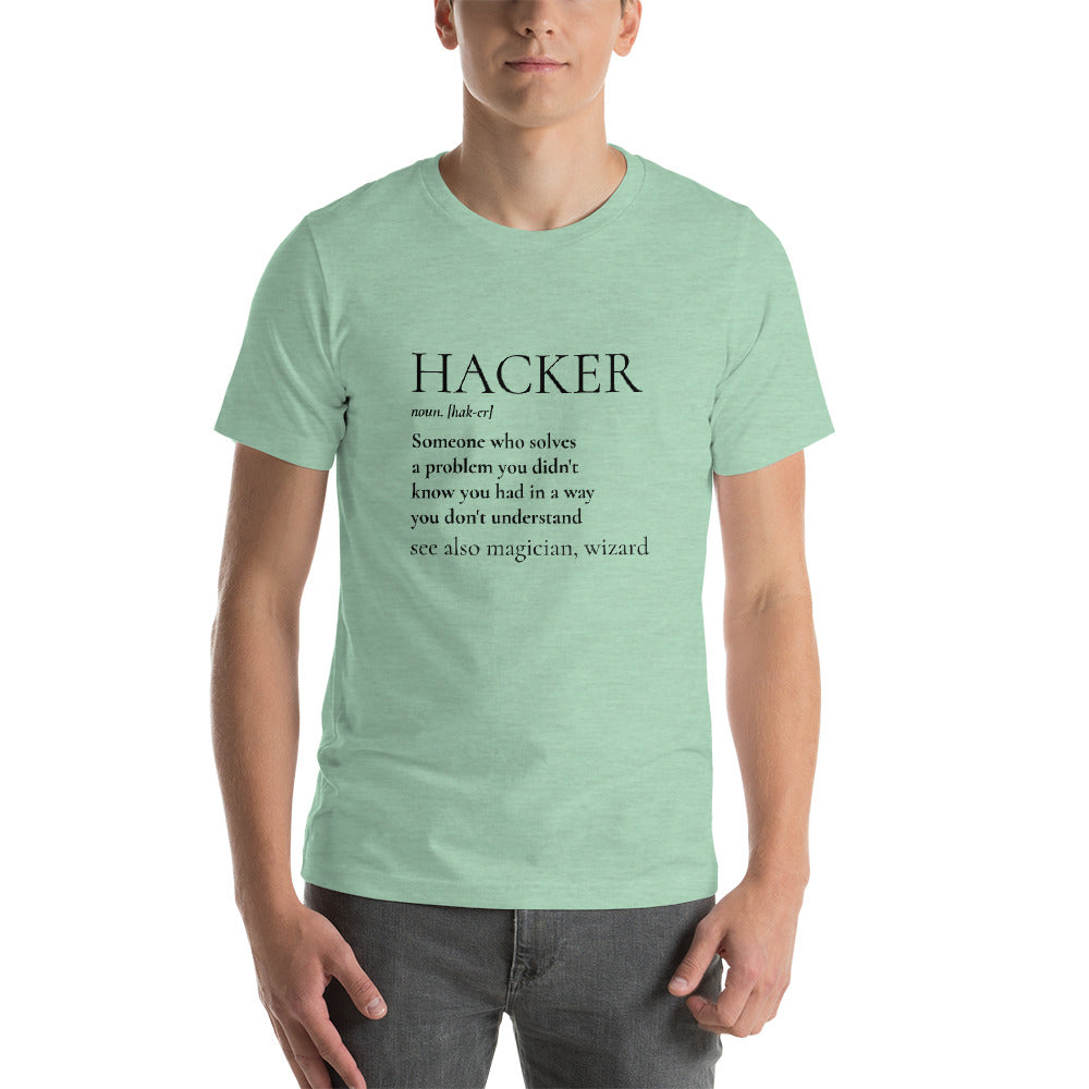 HACKER noun. [hak-er] - Short-Sleeve Unisex T-Shirt (black text) by DarkByteGear