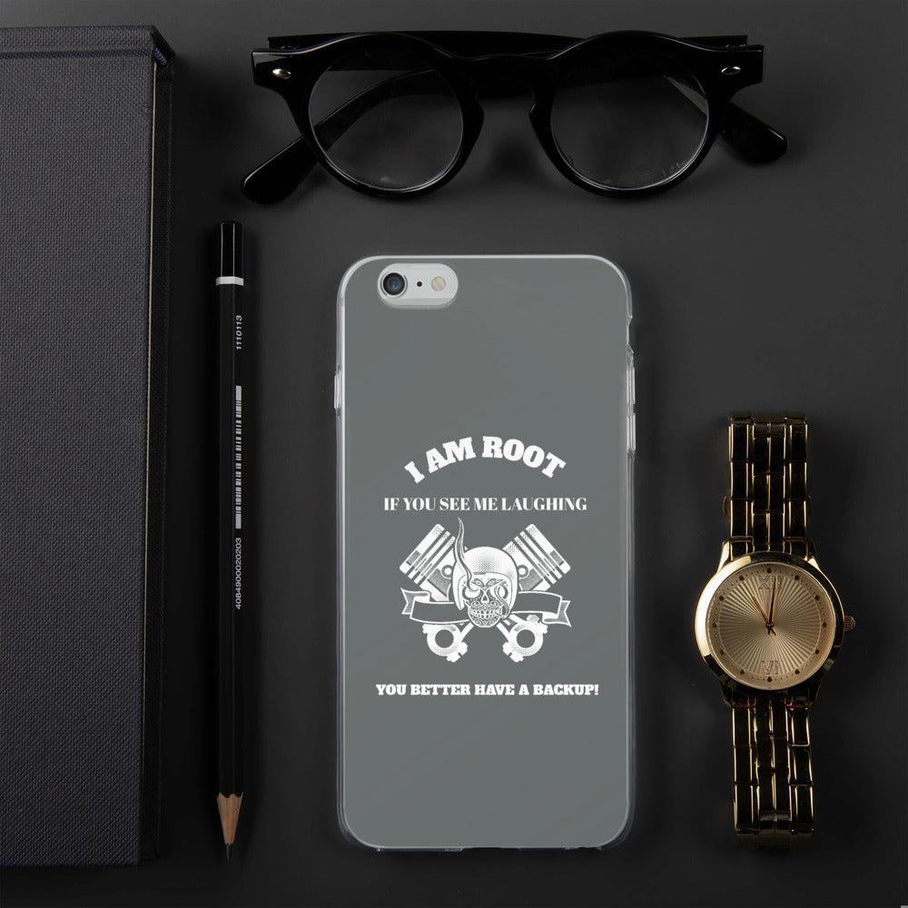 I Am Root If You See Me Laughing You Better Have A Backup - iPhone Case (grey) by DarkByteGear