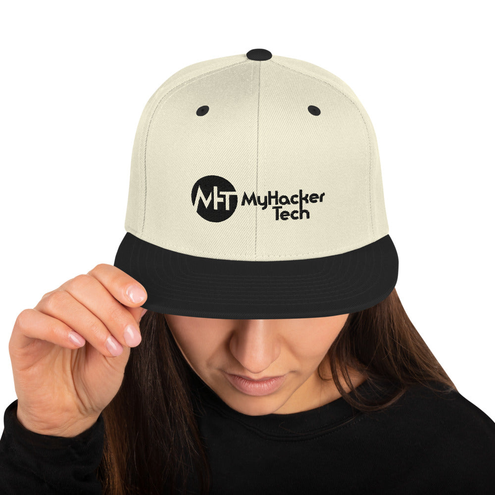 MyHackerTech - Snapback Hat (black text) by DarkByteGear