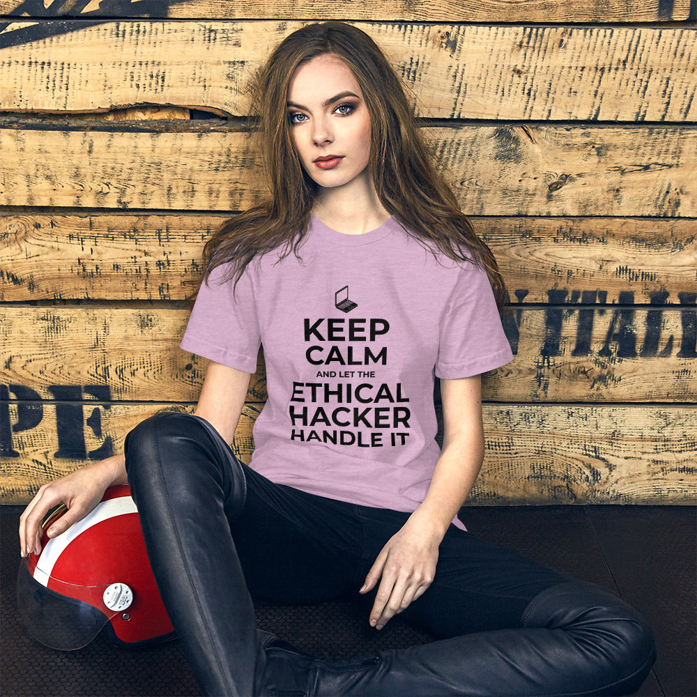 Keep Calm and let the ethical hacker handle it - Short-Sleeve Unisex T-Shirt (white text) by DarkByteGear