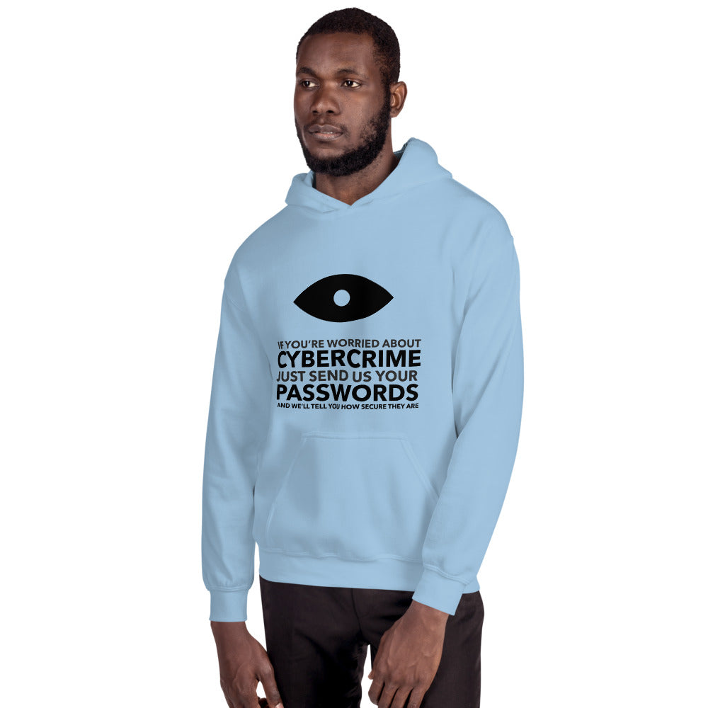 If you’re worried about cybercrime, just send us your passwords and we’ll tell you how secure they are - Unisex Hoodie (black text) by DarkByteGear