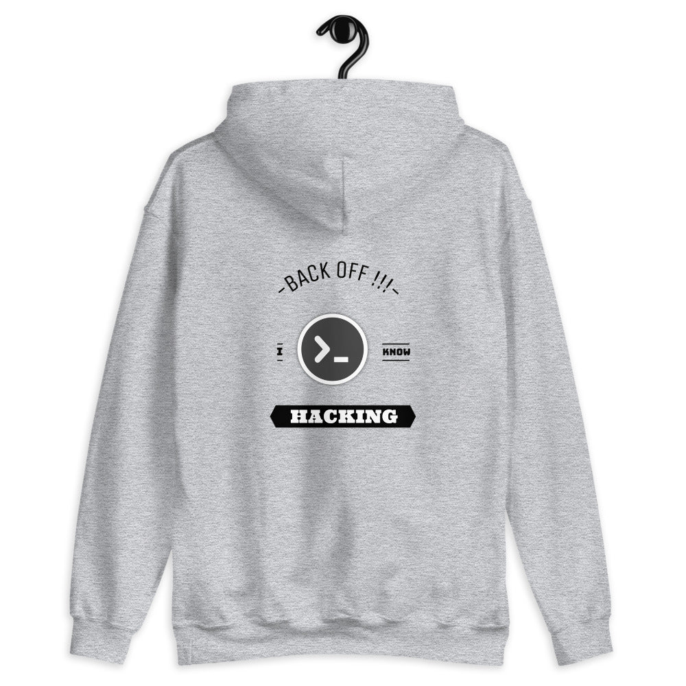 Back off I know hacking - Unisex Hoodie (black text) by DarkByteGear