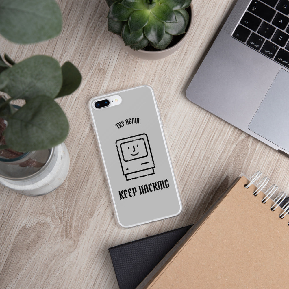 Keep hacking - iPhone Case (black text) by DarkByteGear