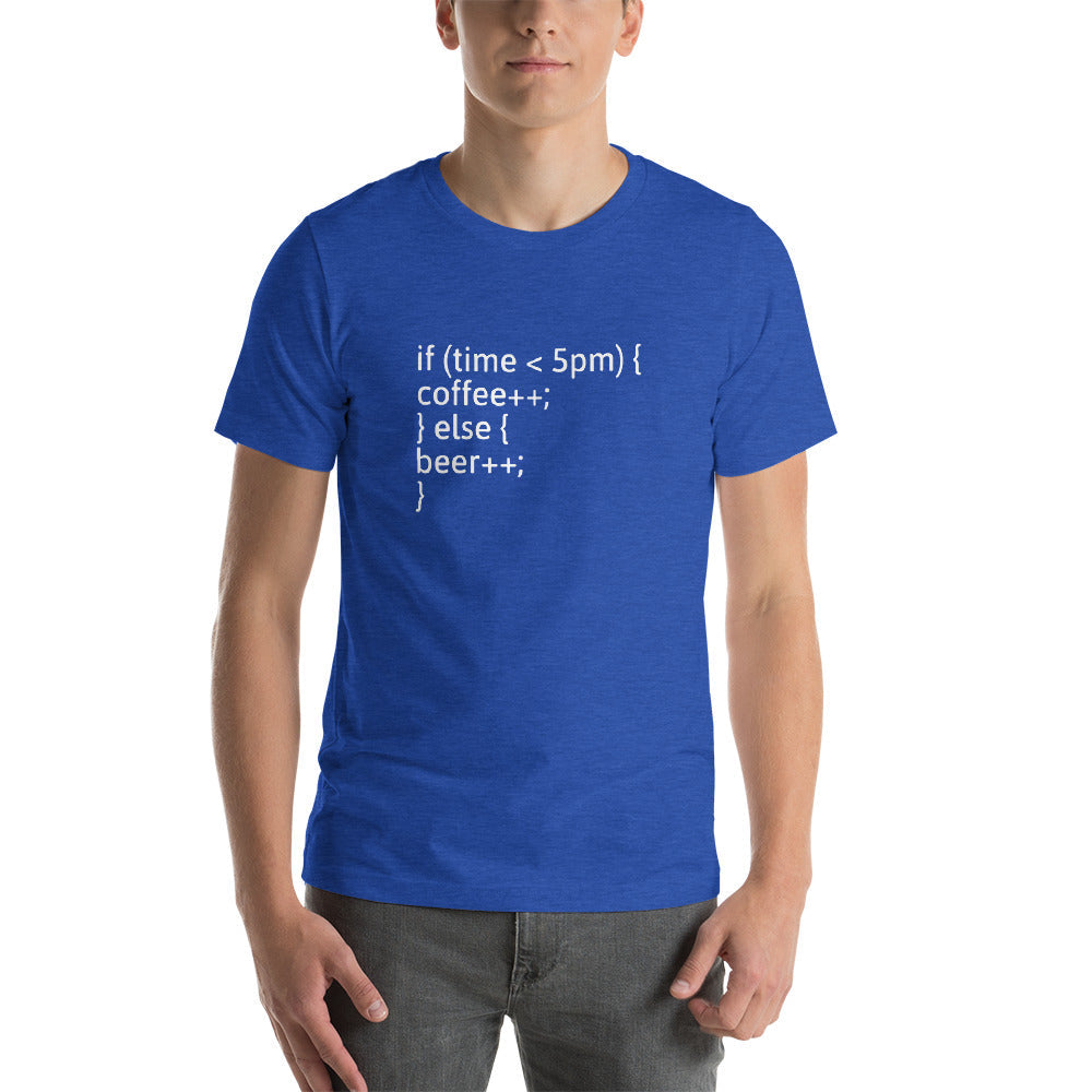if (time < 5pm) - Short-Sleeve Unisex T-Shirt (white text) by DarkByteGear