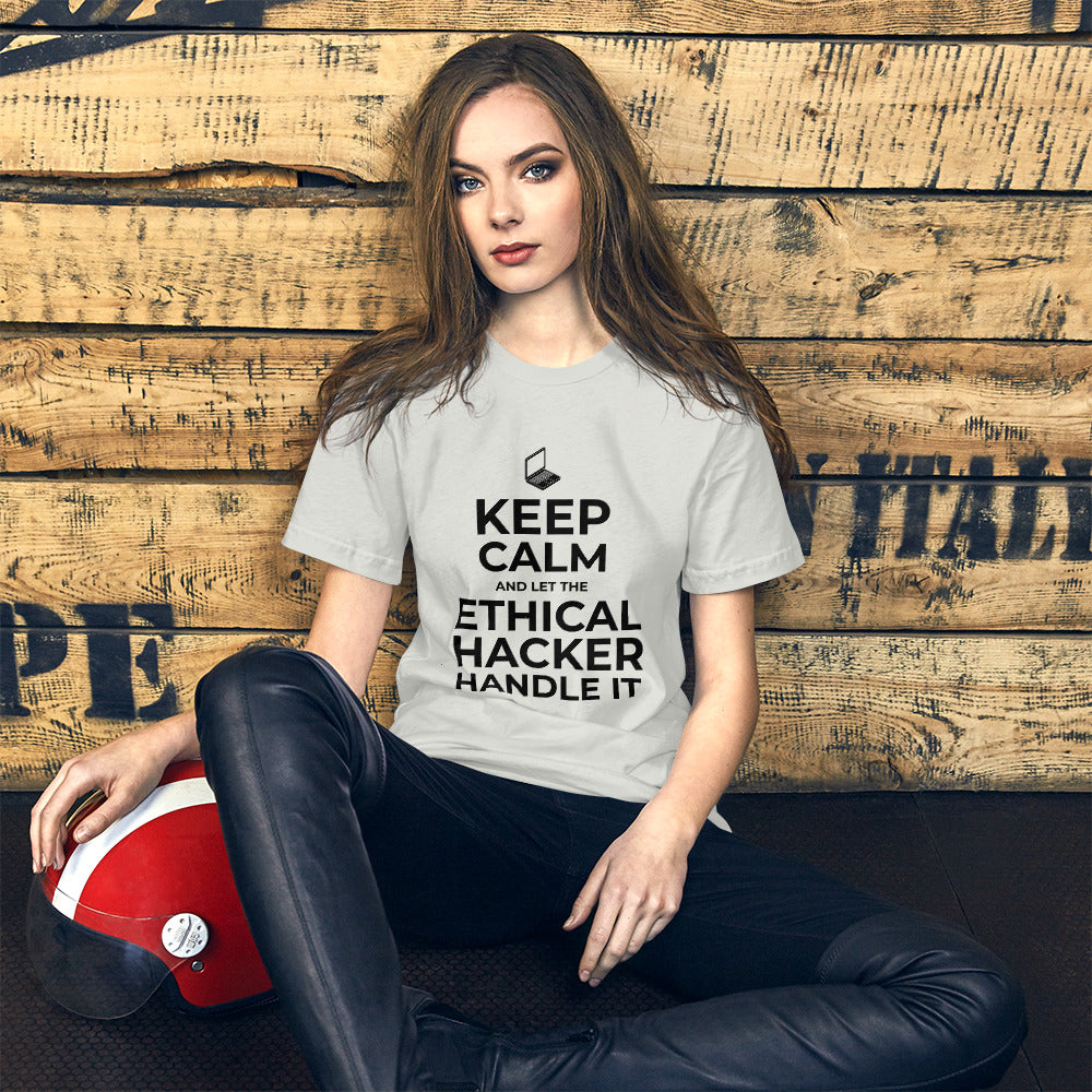 Keep Calm and let the ethical hacker handle it - Short-Sleeve Unisex T-Shirt (white text) by DarkByteGear