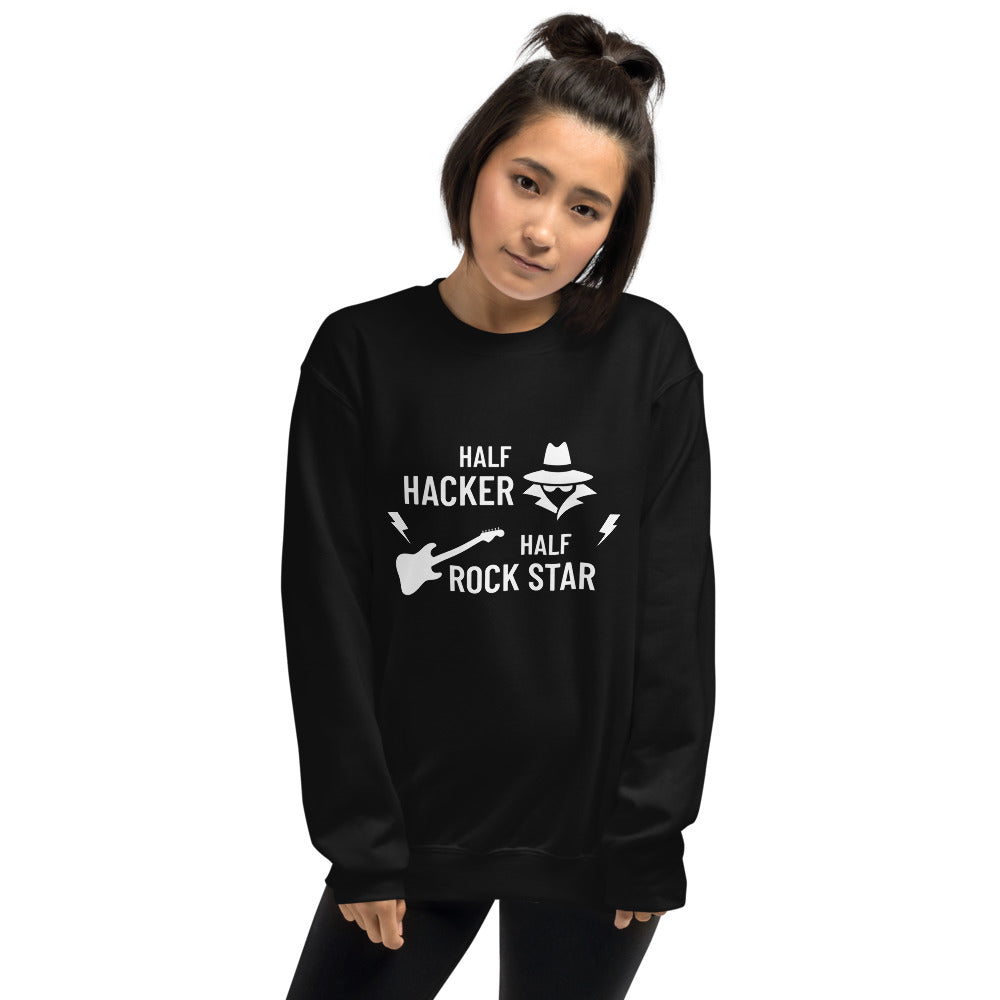 Half Hacker Half Rock Star - Unisex Sweatshirt (white text) by DarkByteGear