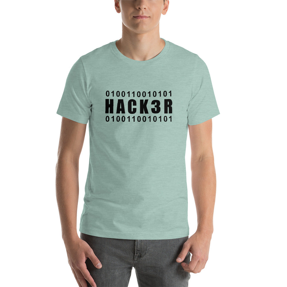 0100110010101 Hack3r - Short-Sleeve Unisex T-Shirt (black text) by DarkByteGear