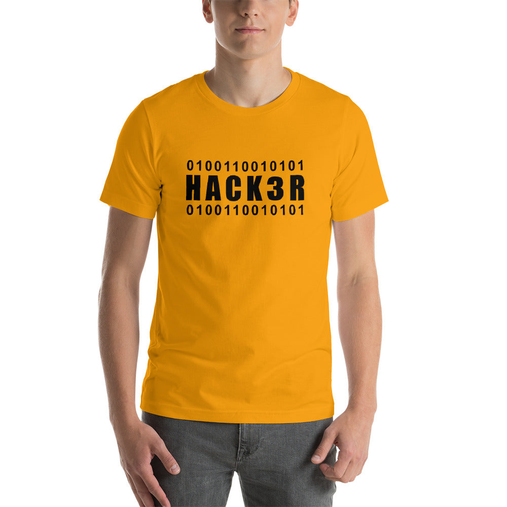 0100110010101 Hack3r - Short-Sleeve Unisex T-Shirt (black text) by DarkByteGear